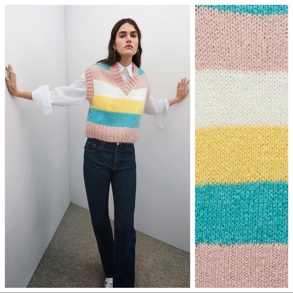 NWT. Zara Multicolor Wool Blend Striped Knit Vest. Size S. - Picture 2 of 8